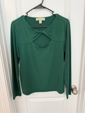 Michael Kors Deep Green Long Sleeve Twist-Neck Top